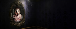 Scary Mary Mirror haunted mirror prop with screaming ghost reflection in a dark gothic room