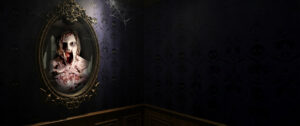 Scary Mary Mirror haunted mirror prop with screaming ghost reflection in a dark gothic room