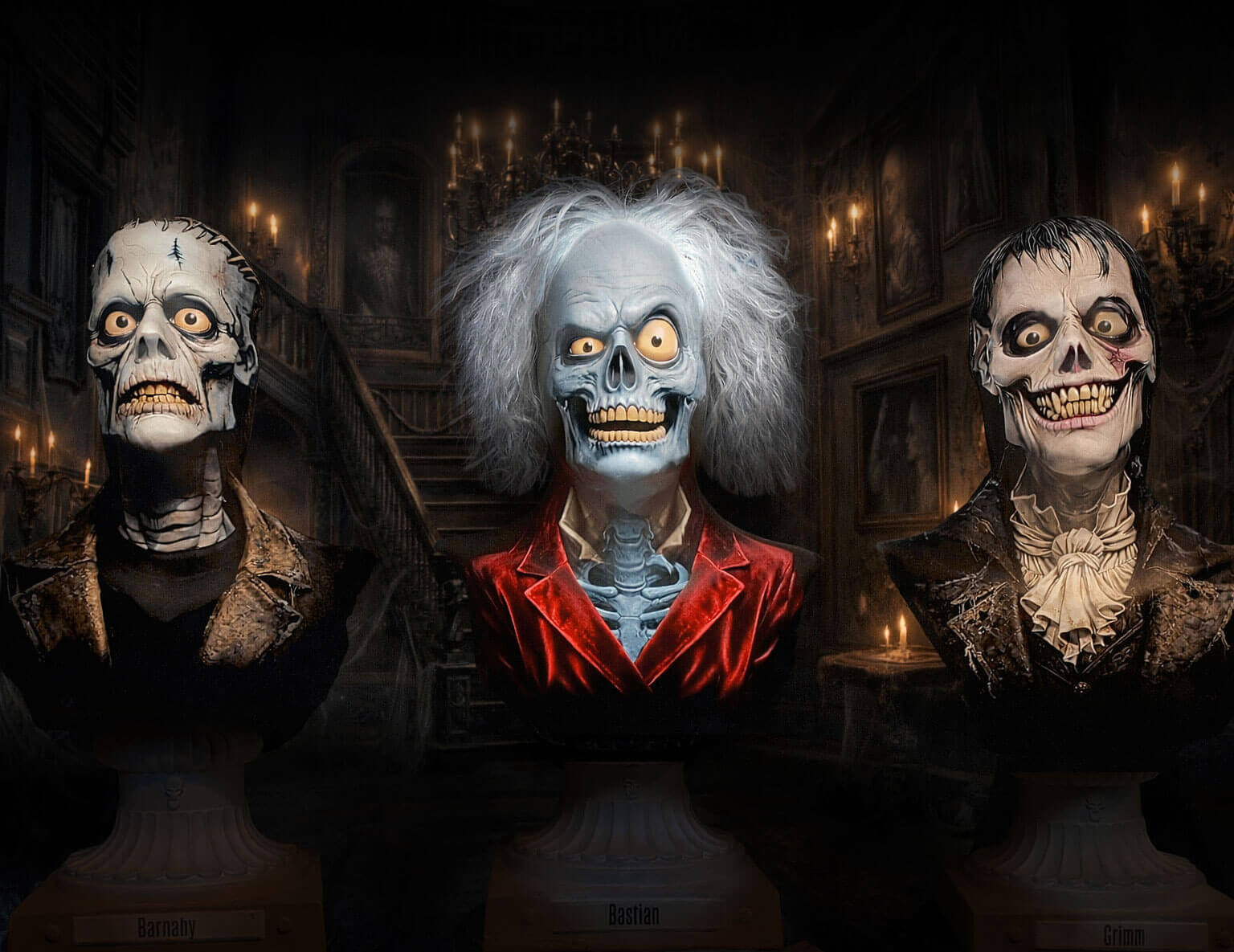 Ghost Bust Trio animated Halloween prop with three talking busts for haunted attractions and home haunts