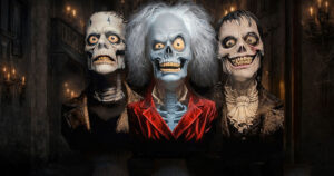 Ghost Bust Trio animated projection busts in haunted mansion setting