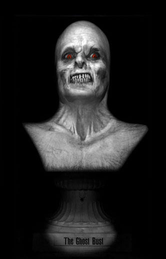 Ghost Bust animated projection prop – realistic talking ghost face on life-size bust for haunted attractions
