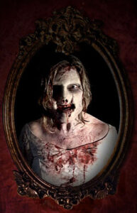 Scary Mary Mirror haunted mirror prop – ghostly bloody mary apparition appearing in antique-style mirror